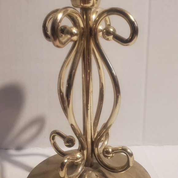 Decorative Candlestick Holder Pair Vtg Metal Material Poss Silverplate Or Brass - Picture 7 of 12